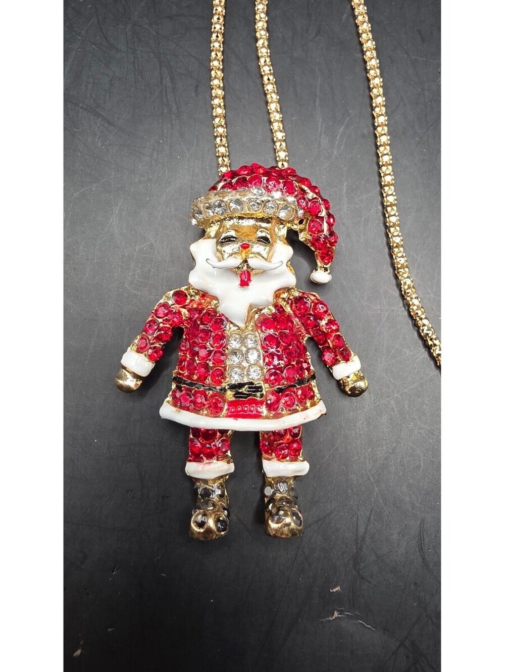 Santa Claus Red Rhinestone Pendant Necklace Christmas Jewelry